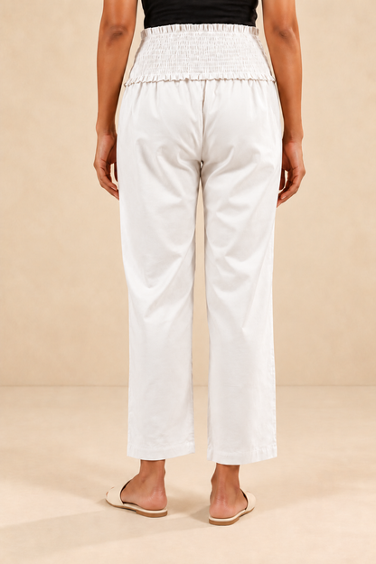 Soft White Glace Shine Cotton High Rise Maternity Pant