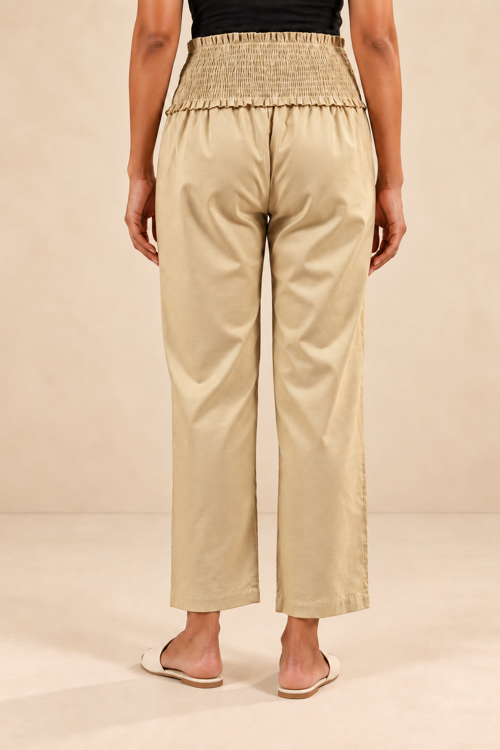 Light Gold Glace Shine Cotton High Rise Maternity Pant