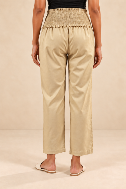Light Gold Glace Shine Cotton High Rise Maternity Pant