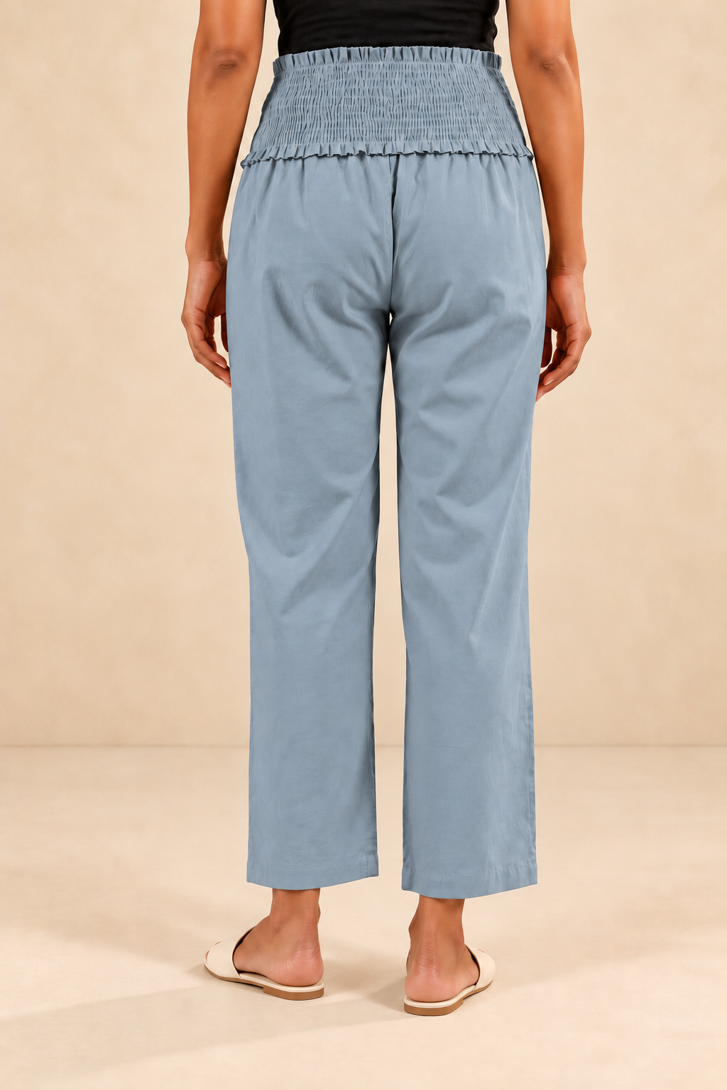 Blue Grey Red Cambric Cotton High Rise Maternity Pant