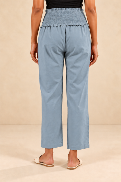 Blue Grey Red Cambric Cotton High Rise Maternity Pant