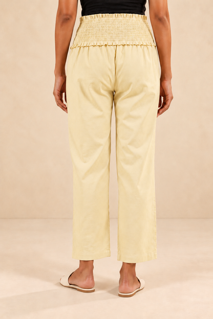 Cream Cambric Cotton High Rise Maternity Pant