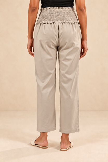 Sand Beige Glace Shine Cotton High Rise Maternity Pant
