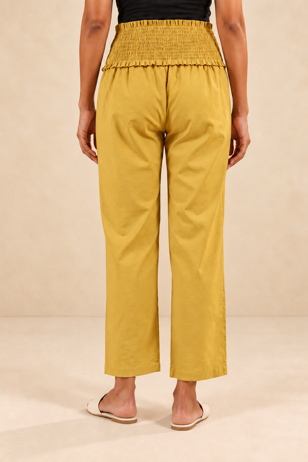 Mustard Cambric Cotton High Rise Maternity Pant