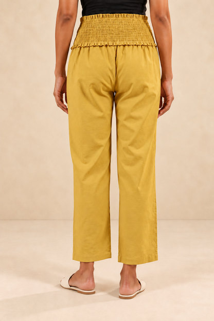 Mustard Cambric Cotton High Rise Maternity Pant