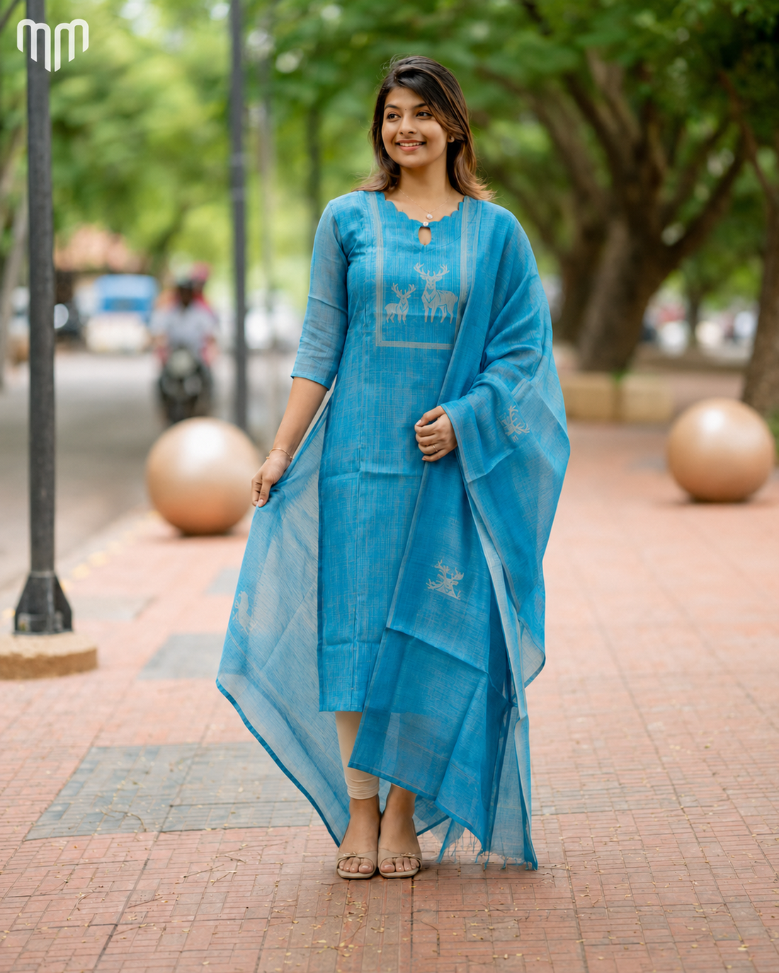 De_Teal Maternity Kurti Set - Top &amp; Dupatta