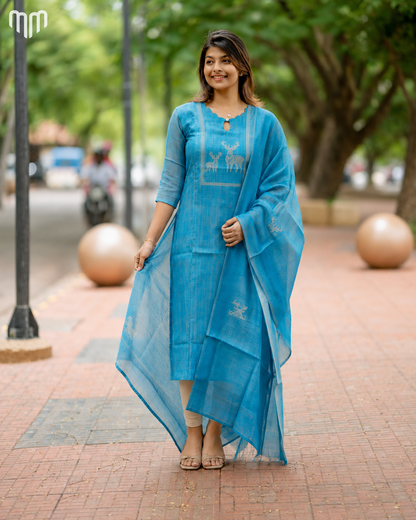 De_Teal Maternity Kurti Set - Top &amp; Dupatta