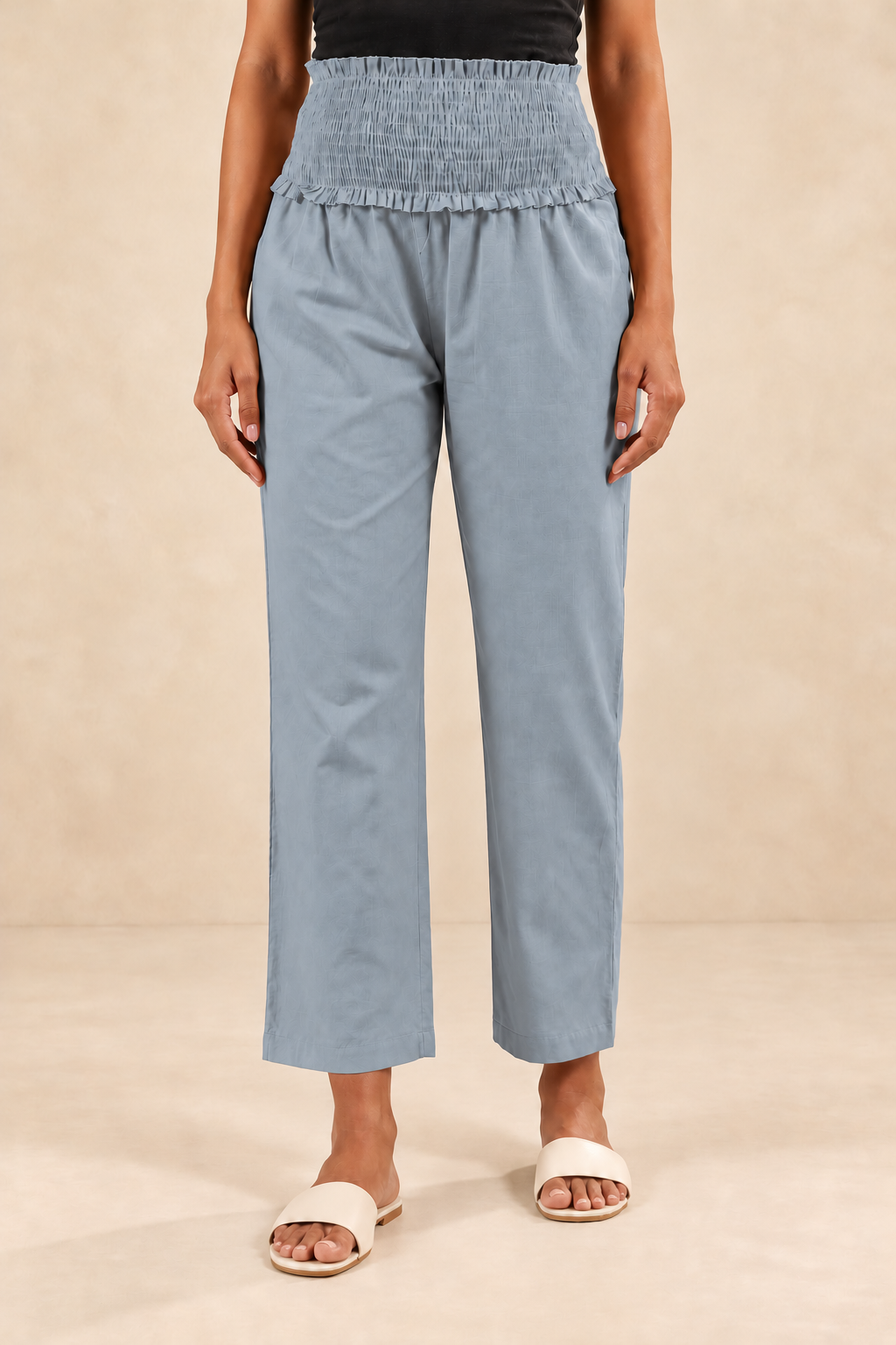 Blue Grey Red Cambric Cotton High Rise Maternity Pant