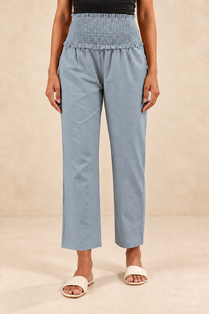 Blue Grey Red Cambric Cotton High Rise Maternity Pant