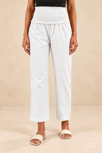 White Cambric Cotton High Rise Maternity Pant