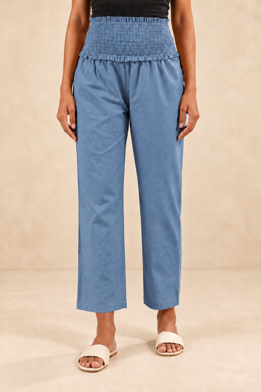 Dusty Blue Cambric Cotton High Rise Maternity Pant