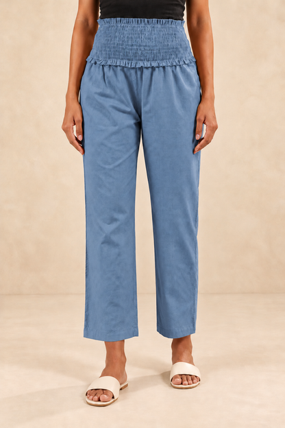 Dusty Blue Cambric Cotton High Rise Maternity Pant