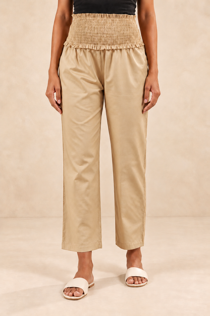 Light Gold Glace Shine Cotton High Rise Maternity Pant
