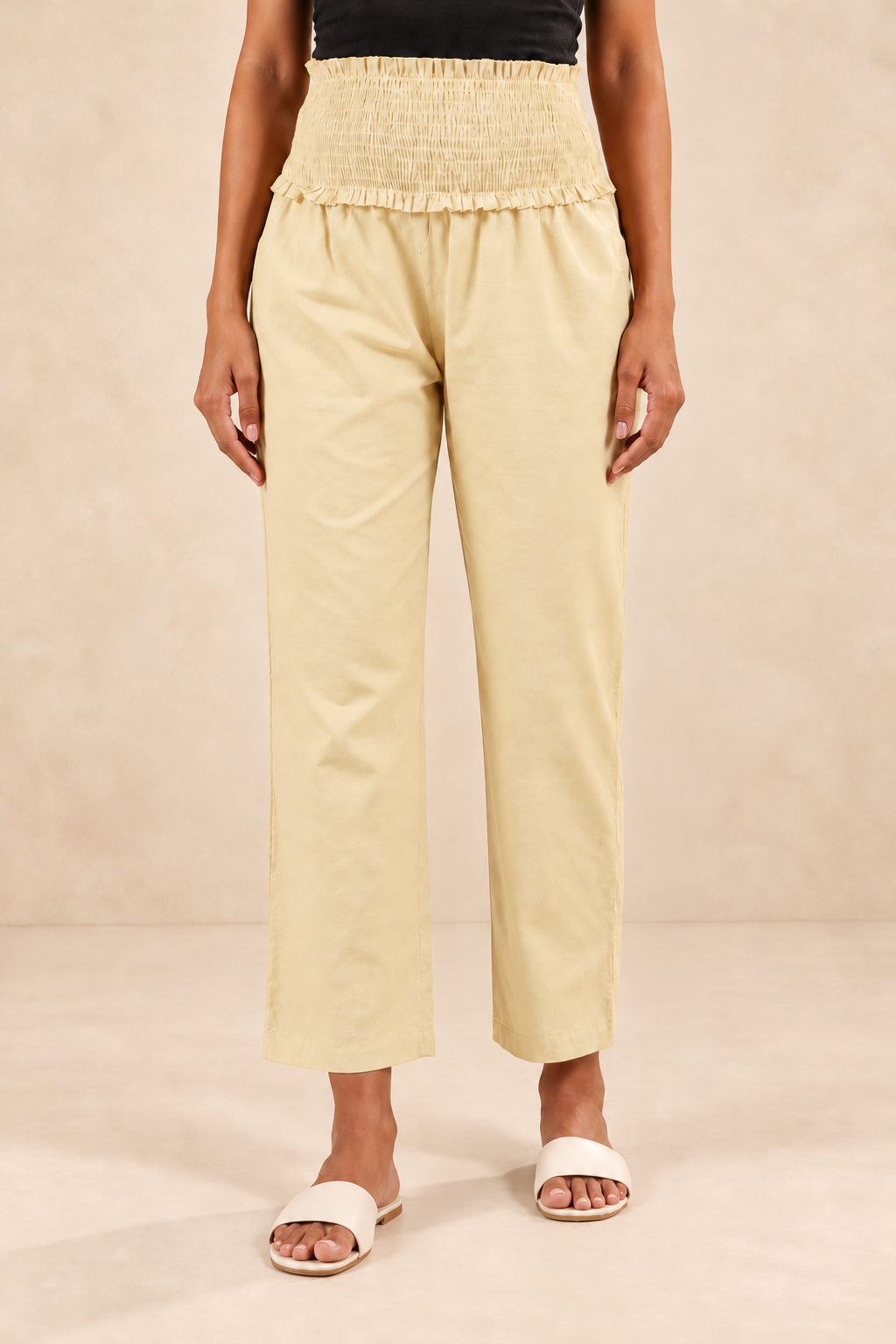 Cream Cambric Cotton High Rise Maternity Pant