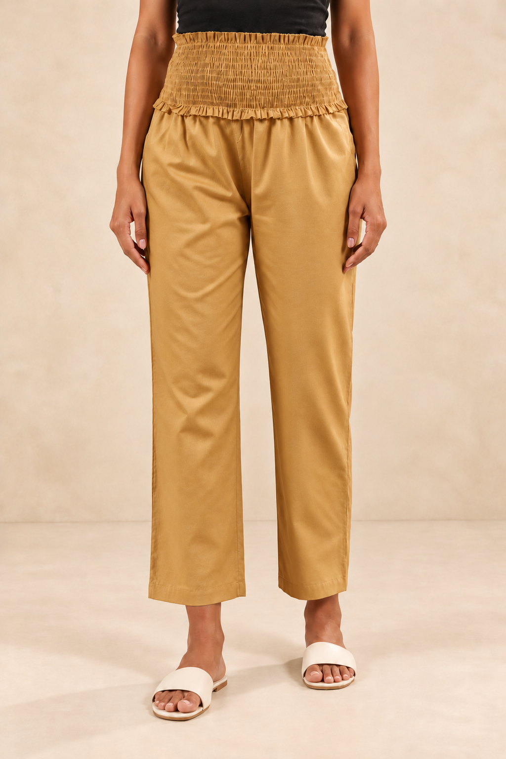 Honey Gold Glow Glace Shine Cotton High Rise Maternity Pant