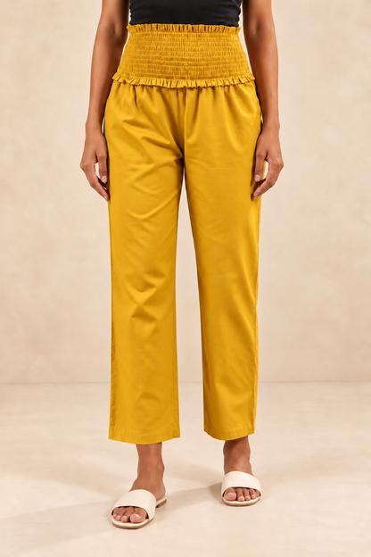 Mustard Gold Glace Shine Cotton High Rise Maternity Pant