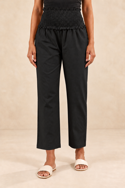 Black Cambric Cotton High Rise Maternity Pant