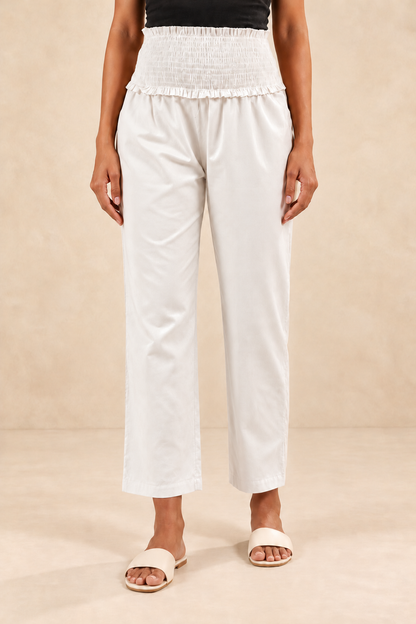 Soft White Glace Shine Cotton High Rise Maternity Pant