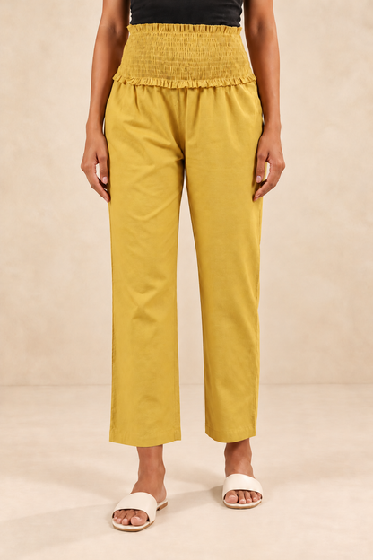 Mustard Cambric Cotton High Rise Maternity Pant