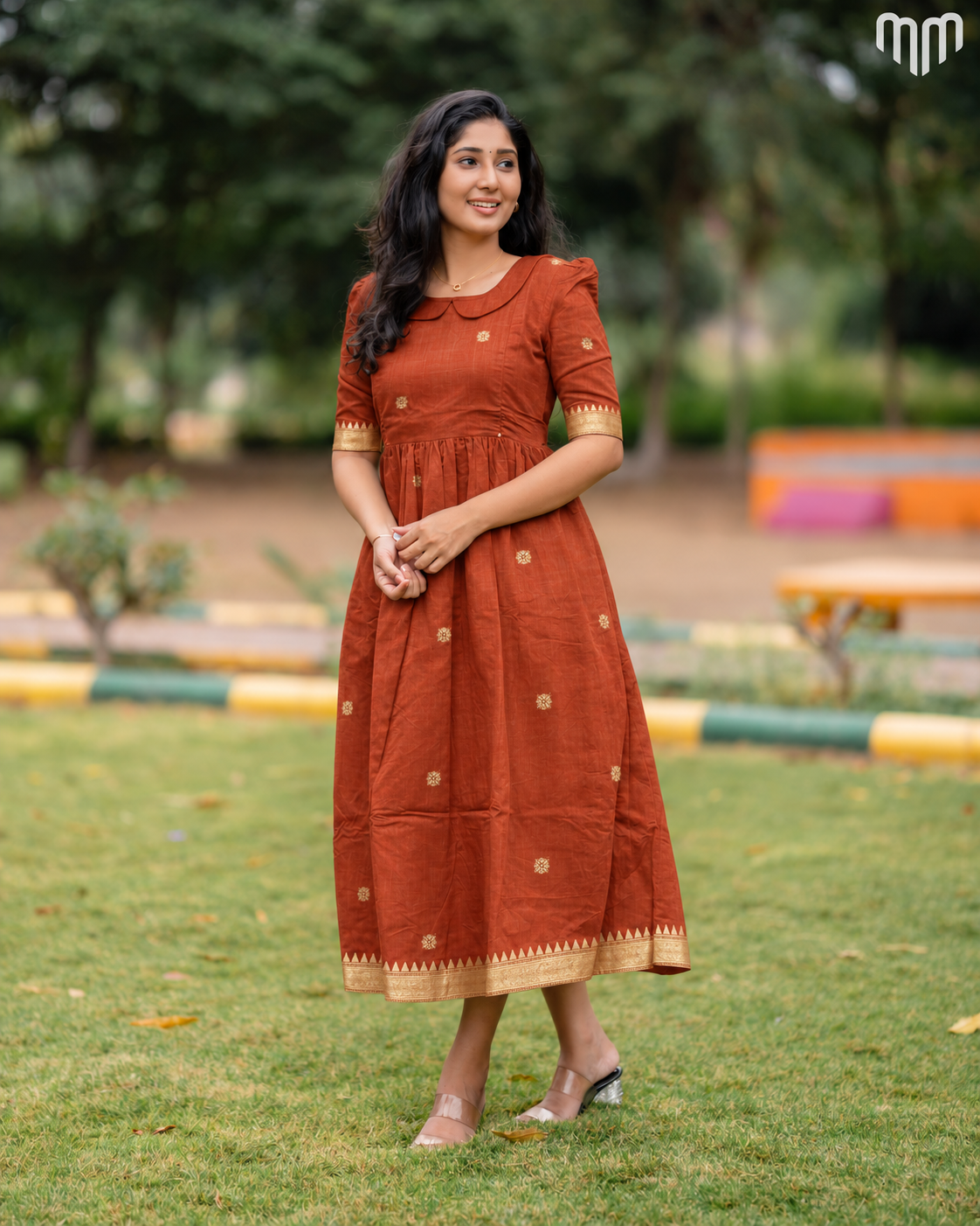 Akila orange Mangalagiri Maternity Maxi with Full Cotton Lining - product image 1 | MMWEAR