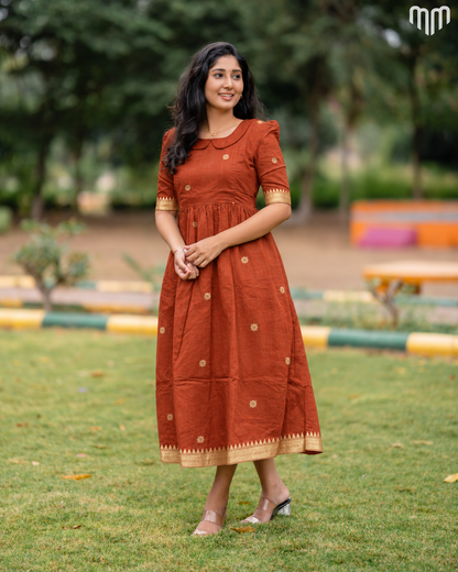 Akila orange Mangalagiri Maternity Maxi with Full Cotton Lining - product image 1 | MMWEAR
