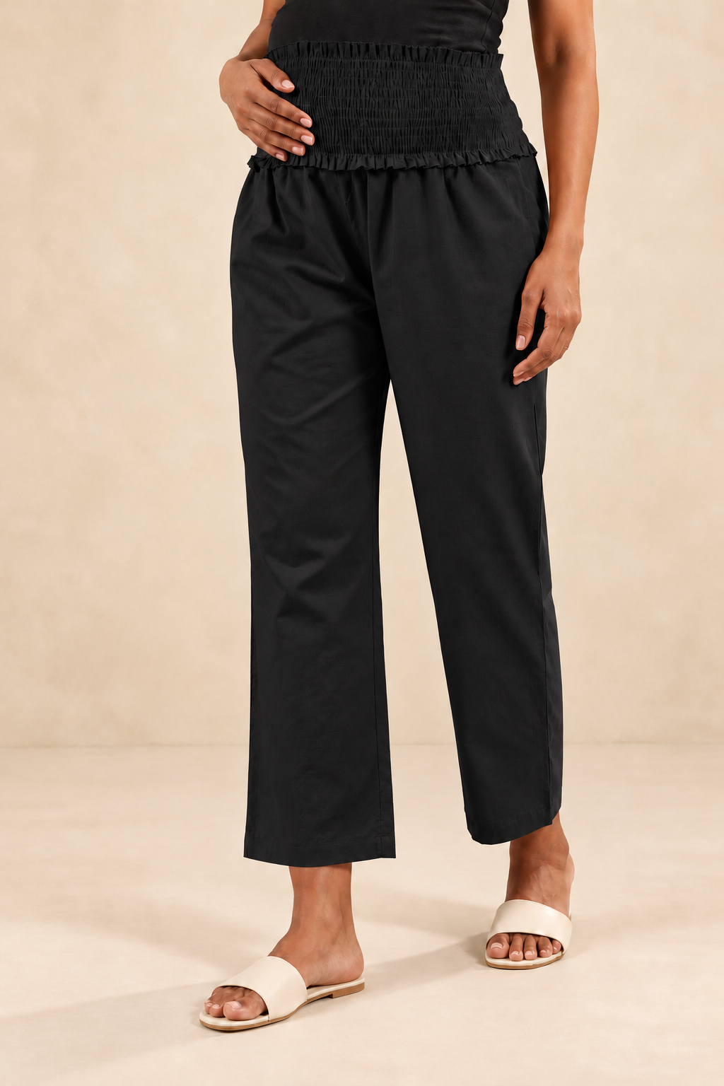 Black Cambric Cotton High Rise Maternity Pant