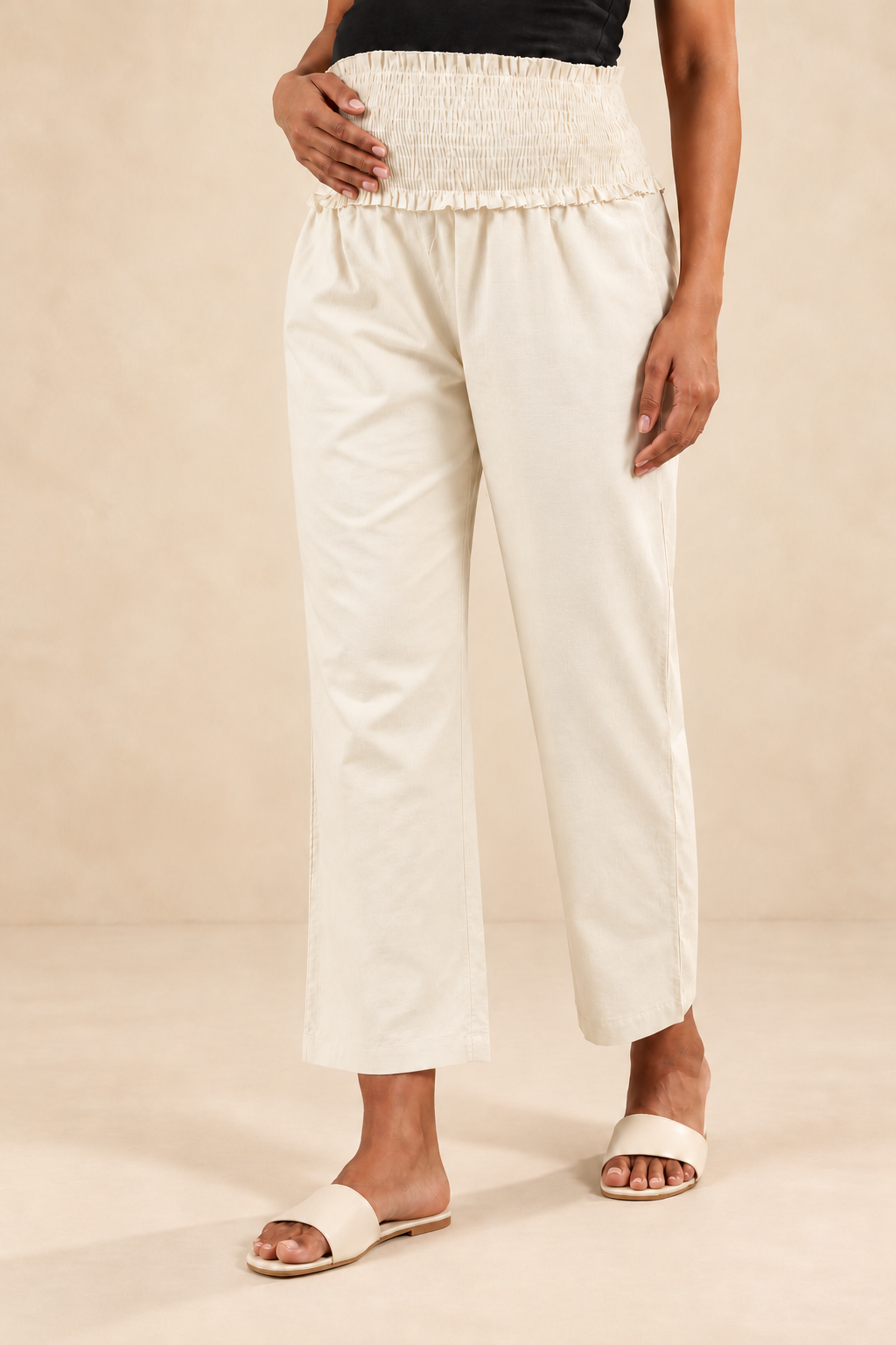 Warm Ivory Cambric Cotton High Rise Maternity Pant