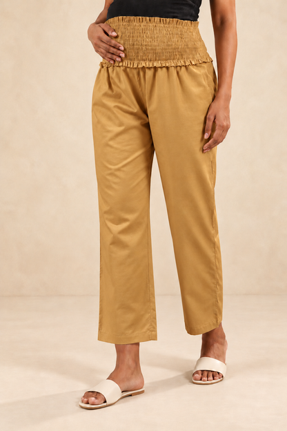 Honey Gold Glow Glace Shine Cotton High Rise Maternity Pant