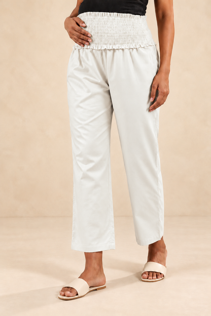 Ivory Glace Shine Cotton High Rise Maternity Pant