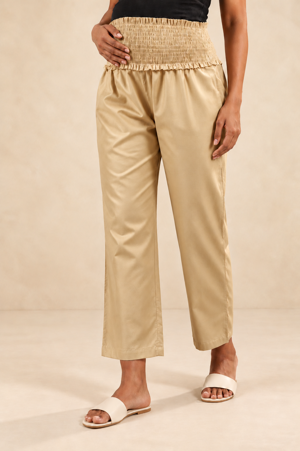 Light Gold Glace Shine Cotton High Rise Maternity Pant