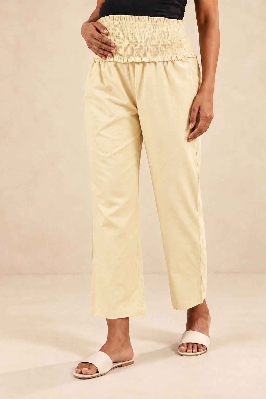 Cream Cambric Cotton High Rise Maternity Pant