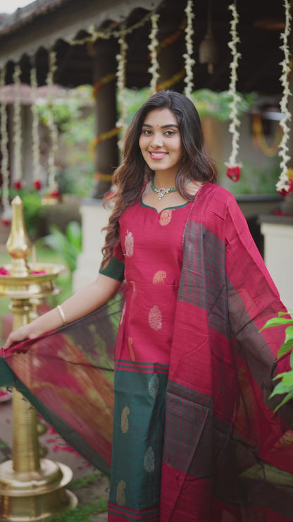 Kayal_V3 Premium Raw Silk Maternity Kurti Set with top cotton lining