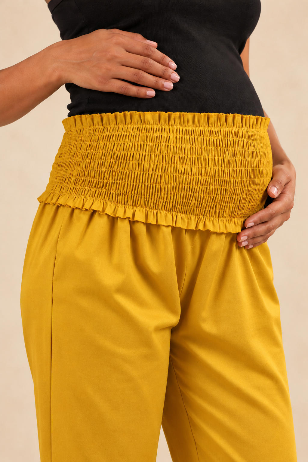Mustard Gold Glace Shine Cotton High Rise Maternity Pant